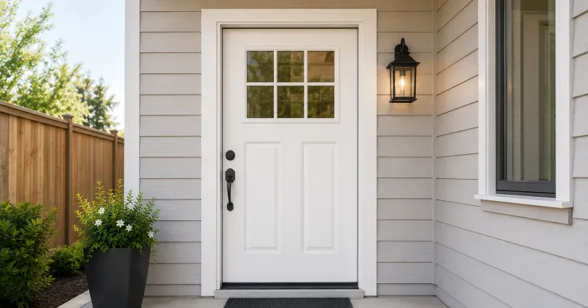 technician installing exterior door frame in Midland