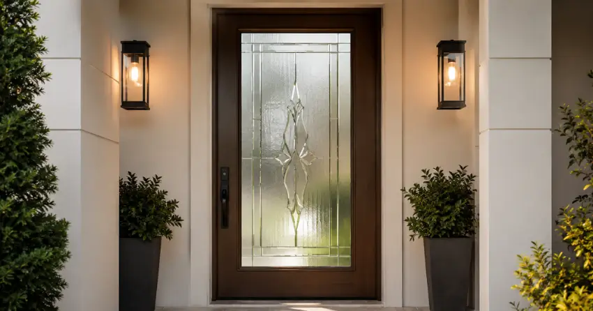 decorative frosted glass panel installed in a front door in Midland