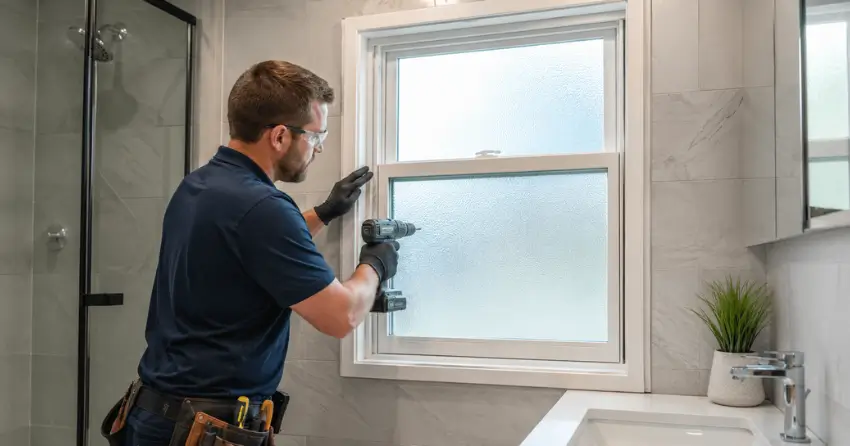 frosted glass installation bathroom window in Tiffin Pier, Midland