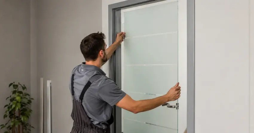 frosted glass interior door panel installation in Midland
