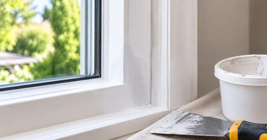 technician repairing rotted window frame corner in Midland