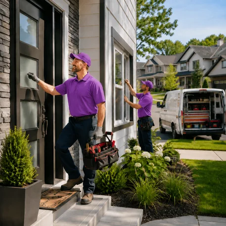 Trained crews completing door and window installations across a wide local service area