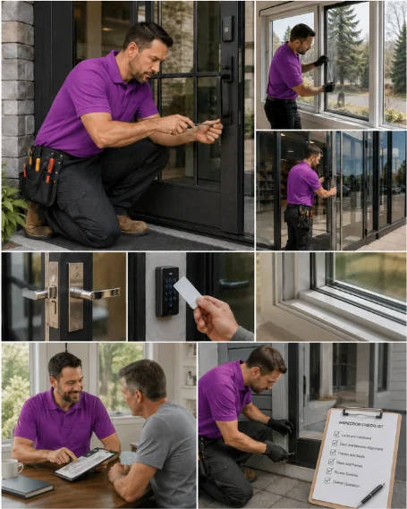 A technician replacing a failed sealed glazing unit in a window frame